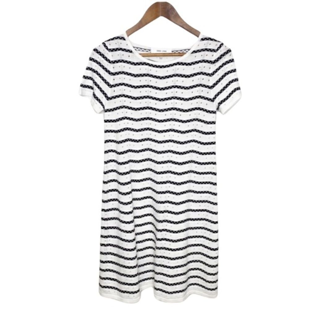 John + Jenn Zig Zag White Black Pinhole Dress XS